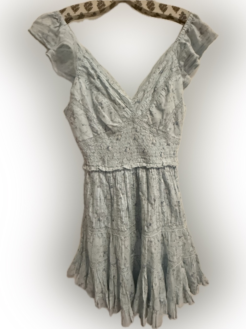 LoveShackFancy PreslineDress SnowdropBlueFloral Lace Tiered Mini Size L NWT $395